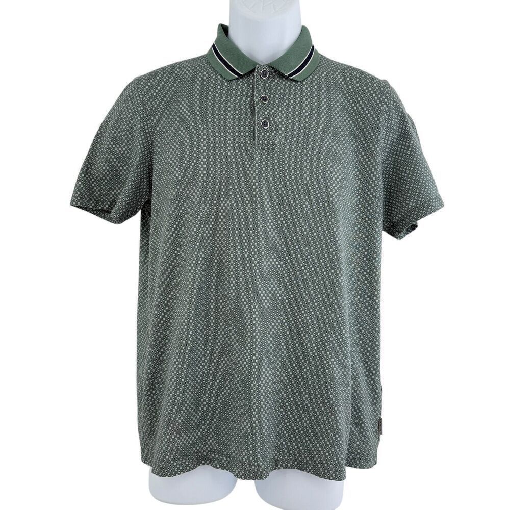 Ted Baker London Polo Shirt Mens Size 3 Green Patterned Cotton Short Sleeve